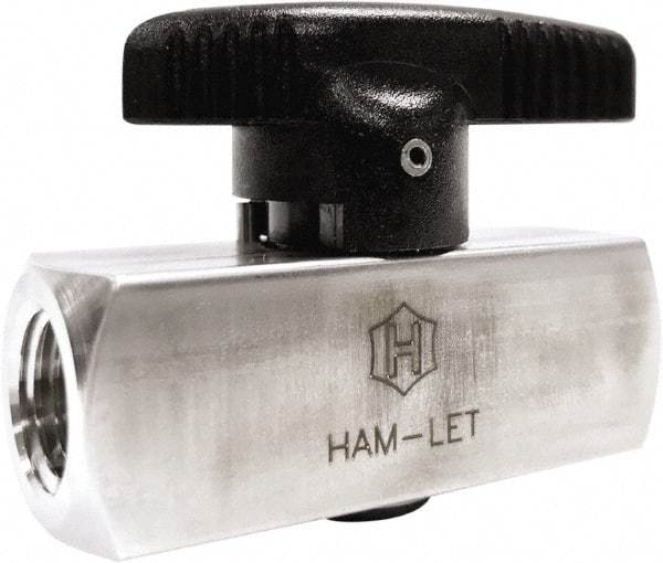 Ham-Let - 1/8" Pipe, 3,000 psi WOG Rating, 316/316L Stainless Steel, Inline, One Way Instrumentation Plug Valve - Wedge Handle, FNPT x FNPT End Connections, Reinforced PTFE Seal - Exact Tool & Supply