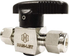 Ham-Let - 1/8" Pipe, 3,000 psi WOG Rating, 316/316L Stainless Steel, Inline, One Way Instrumentation Plug Valve - Wedge Handle, Compression x Compression End Connections, Reinforced PTFE Seal - Exact Tool & Supply