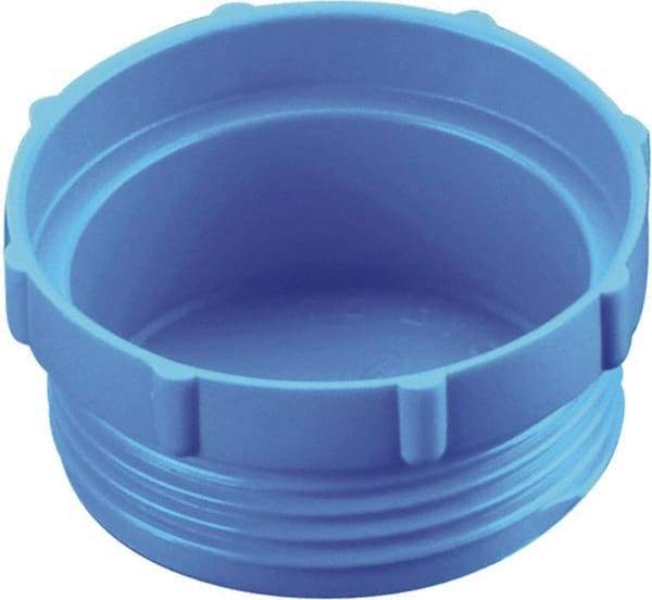 Caplugs - Serrated Round Head, Threaded Plug - 51/64" Long, High-Density Polyethylene, Blue - Exact Tool & Supply
