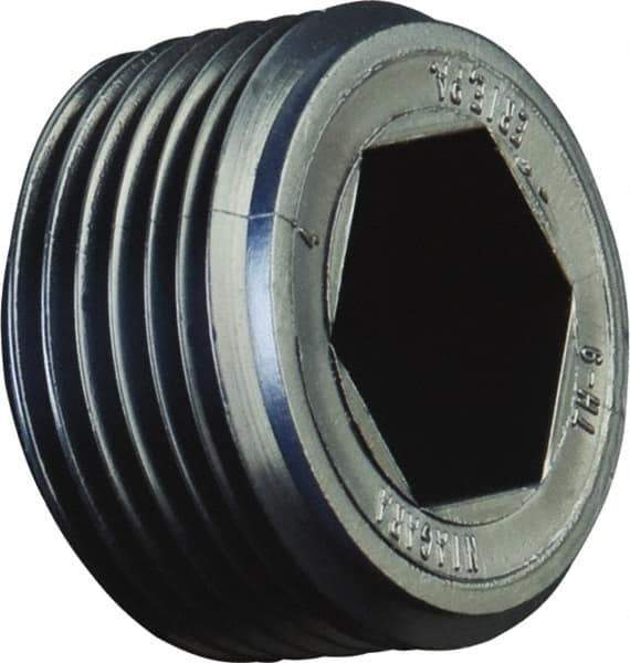 Caplugs - Round Head with Hex Socket, Threaded Plug - 5/16" Long, High-Density Polyethylene, Black - Exact Tool & Supply