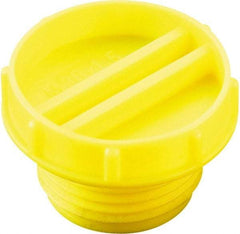 Caplugs - Serrated Round Head with Slot, Threaded Plug - 21.08mm OD, Low-Density Polyethylene, Yellow - Exact Tool & Supply