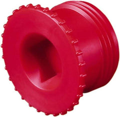 Caplugs - Serrated Round Head, Square Drive, Threaded Plug - 1.56" OD, 31/32" Long, Polypropylene, Red - Exact Tool & Supply