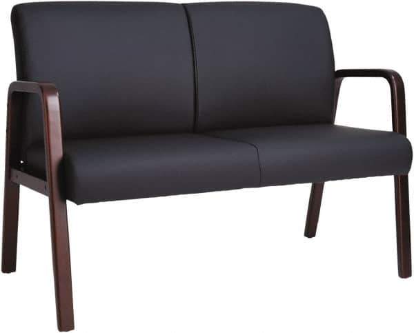 ALERA - 33" High Reception Lounge Chair - 44" Wide x 26-1/8" Deep, Leather Seat, Black & Mahogany - Exact Tool & Supply