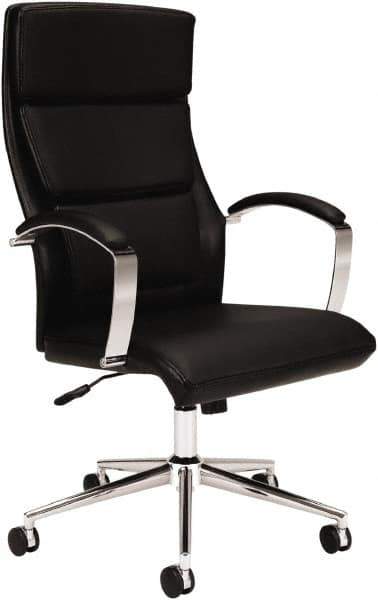 Basyx - 45-3/4" High Executive High Back Leather Chair - 25" Wide x 27-1/2" Deep, Leather Seat, Black - Exact Tool & Supply