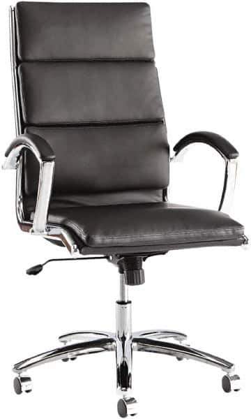 ALERA - 45-1/4" High High Back Chair - 24" Wide x 27-1/4" Deep, Leather Seat, Black - Exact Tool & Supply