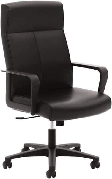 Basyx - 47" High Executive High Back Leather Chair - 25" Wide x 26-1/2" Deep, Soft Leather Seat, Black - Exact Tool & Supply