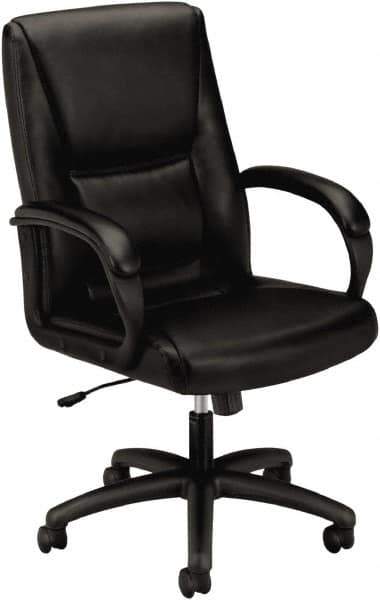 Basyx - 45" High Executive Mid Back Chair - 25" Wide x 39-1/4" Deep, Leather Seat, Black - Exact Tool & Supply