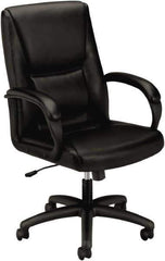 Basyx - 45" High Executive Mid Back Chair - 25" Wide x 39-1/4" Deep, Leather Seat, Black - Exact Tool & Supply