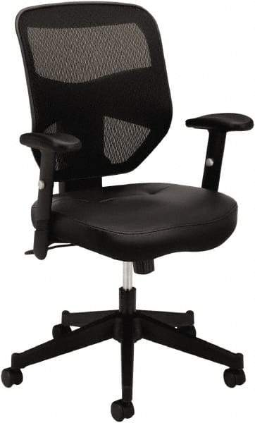 Basyx - 42-1/2" High High Back Chair - 29" Wide x 36" Deep, Leather Seat, Black - Exact Tool & Supply
