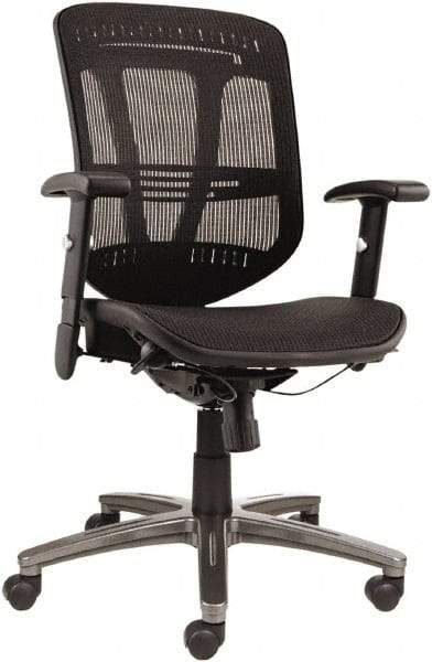 ALERA - 43-3/8" High Mid Back Chair - 25" Wide x 25-1/2" Deep, Mesh Seat, Black - Exact Tool & Supply