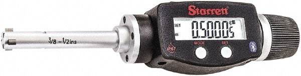 Starrett - 3/8" to 1/2", IP67, Carbide Face Electronic Inside Micrometer - 0.00005" Resolution, 0.00015" Accuracy, 2-1/4" Gage Depth - Exact Tool & Supply