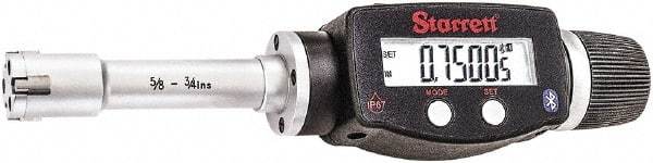 Starrett - 5/8" to 3/4", IP67, Carbide Face Electronic Inside Micrometer - 0.00005" Resolution, 0.00015" Accuracy, 2-3/8" Gage Depth - Exact Tool & Supply