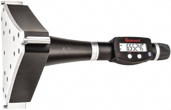 Starrett - 6" to 7", IP67, Carbide Face Electronic Inside Micrometer - 0.00005" Resolution, 0.0003" Accuracy, 4-1/2" Gage Depth - Exact Tool & Supply