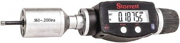 Starrett - 0.16" to 0.2", IP67, Carbide Face Electronic Inside Micrometer - 0.00005" Resolution, 0.00015" Accuracy, 3/4" Gage Depth - Exact Tool & Supply