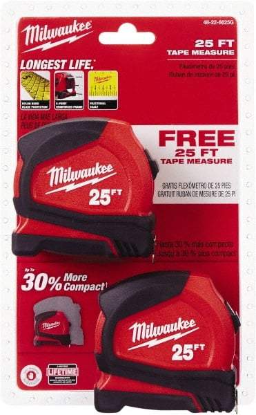 Milwaukee Tool - 25' x 1" Tape Measure - 1/16" Graduation - Exact Tool & Supply