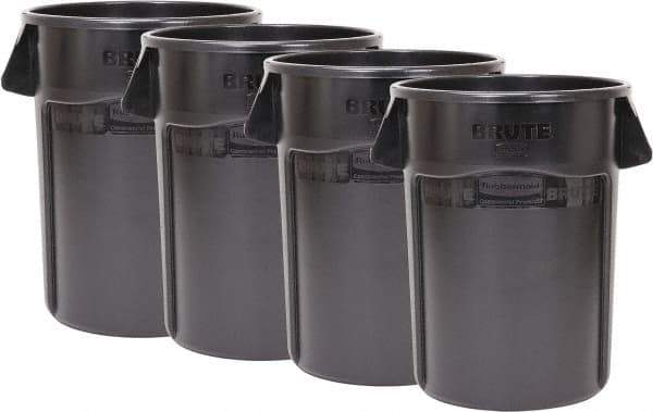Rubbermaid - 55 Gal Gray Round Trash Can - Polyethylene, None Graphic, 33.2" High, Lid Not Included - Exact Tool & Supply
