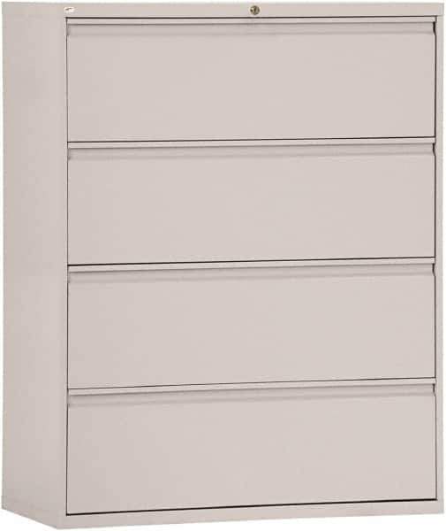 ALERA - 42" Wide x 53-1/4" High x 19-1/4" Deep, 4 Drawer Lateral File - Steel, Light Gray - Exact Tool & Supply