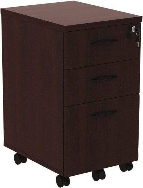 ALERA - 15.88" Wide x 28.38" High x 20-1/2" Deep, 3 Drawer Pedestal - Woodgrain Laminate, Mahogany - Exact Tool & Supply