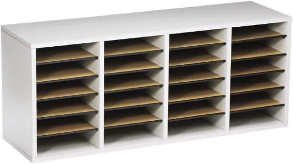 Safco - 39-1/4" Wide x 16-1/4" High x 11-3/4" Deep Laminated Compressed Wood Document Organizer - 24 Compartments, Gray, 9" Wide x 2-1/4" High x 11-1/2" Deep Compartment - Exact Tool & Supply