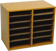 Safco - 19-1/2" Wide x 16" High x 12" Deep Fiberboard, Hardboard & Laminated Compressed Wood Document Organizer - 12 Compartments, Medium Oak, 9" Wide x 2-3/8" High x 11-1/2" Deep Compartment - Exact Tool & Supply