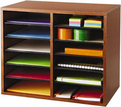 Safco - 19-1/2" Wide x 16" High x 12" Deep Fiberboard, Hardboard & Laminated Compressed Wood Document Organizer - 12 Compartments, Cherry, 9" Wide x 2-3/8" High x 11-1/2" Deep Compartment - Exact Tool & Supply