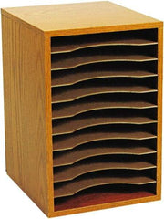 Safco - 10-3/4" Wide x 16" High x 12" Deep Fiberboard, Hardboard & Laminated Compressed Wood Document Organizer - 11 Compartments, Medium Oak, 9-1/2" Wide x 1-1/4" High x 11-5/8" Deep Compartment - Exact Tool & Supply