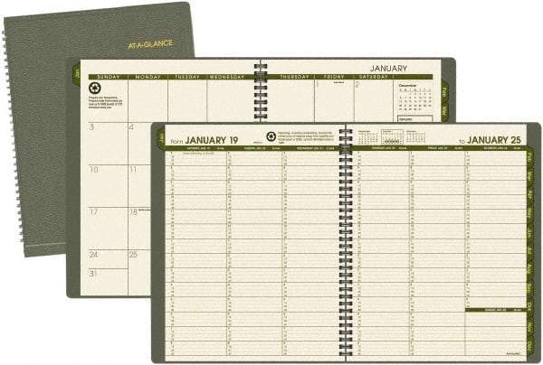 AT-A-GLANCE - 32 Sheet, 8-1/4 x 10-7/8", Weekly/Monthly Planner - Green - Exact Tool & Supply