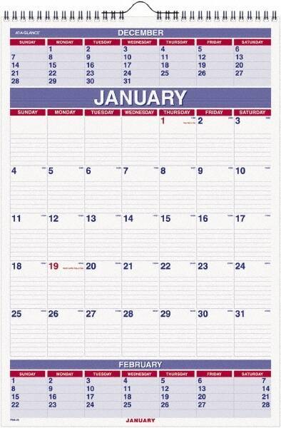 AT-A-GLANCE - 12 Sheet, 8-3/4 x 10", Wall Calendar - White - Exact Tool & Supply