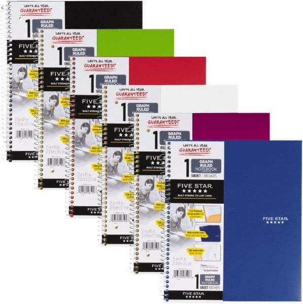 Five Star - 100 Sheet, 6 x 6", Quadrille Wire Bound Notebook - Assorted Colors - Exact Tool & Supply