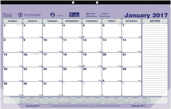 Brownline - 12 Sheet, 6-7/8 x 8-3/4", Desk Pad Calendar - Blue, White & Green - Exact Tool & Supply