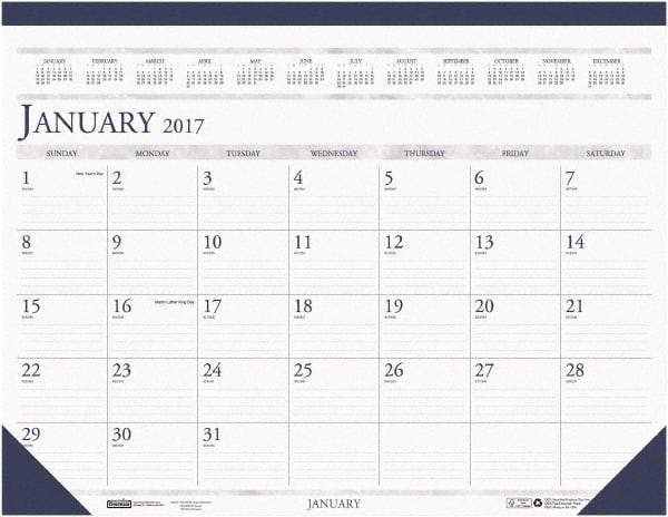 House of Doolittle - 12 Sheet, 8-1/2 x 11", Desk Pad Calendar - White & Blue - Exact Tool & Supply