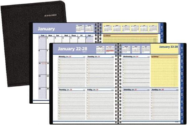 AT-A-GLANCE - 38 Sheet, 8 x 9-7/8", Weekly/Monthly Planner - Black - Exact Tool & Supply