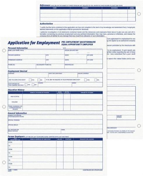 TOPS - 50 Sheet, 8-3/8 x 11", Employment Application Form - White - Exact Tool & Supply