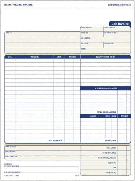 TOPS - 50 Sheet, 4-1/4 x 5-1/2", Invoice Book - Blue & White - Exact Tool & Supply