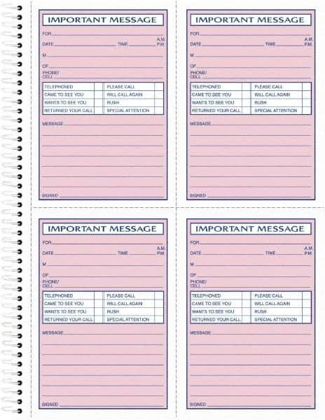 TOPS - 400 Sheet, 8-1/2 x 11-3/4", Telephone Message Book - Pink - Exact Tool & Supply