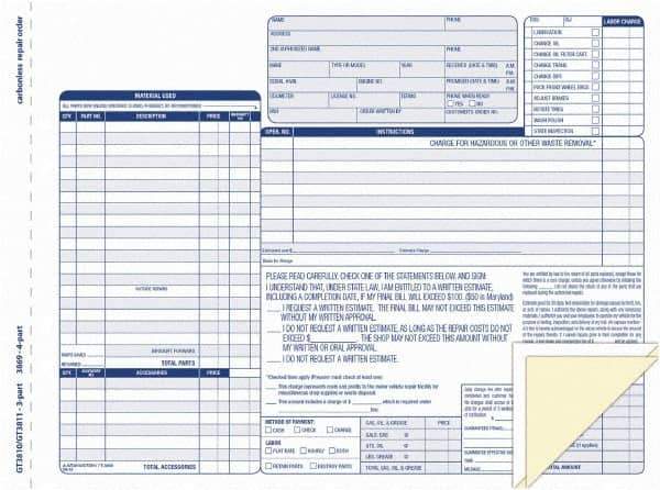 TOPS - 50 Sheet, 8-1/2 x 11-3/4", Order Forms - Blue & White - Exact Tool & Supply