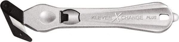Klever Innovations - Recessed/Hook Blade Safety Cutter - 1-3/4" Carbon Steel Blade, Silver Magnesium Handle, 1 Blade Included - Exact Tool & Supply