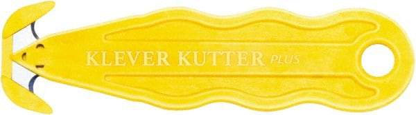 Klever Innovations - Recessed/Hook Blade Safety Cutter - 1-1/4" Carbon Steel Blade, Yellow Nylon Handle, 1 Blade Included - Exact Tool & Supply