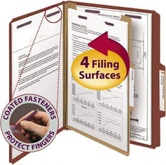 SMEAD - 8-1/2 x 11", Letter Size, Red, Classification Folders with Top Tab Fastener - 25 Point Stock, Right of Center Tab Cut Location - Exact Tool & Supply