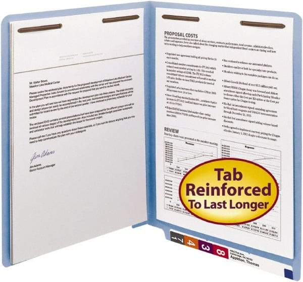 SMEAD - 8-1/2 x 11", Letter Size, Blue, File Folders with End Tab - 11 Point Stock, Straight Tab Cut Location - Exact Tool & Supply