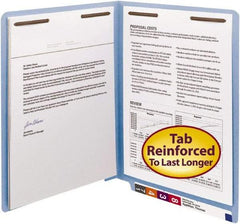 SMEAD - 8-1/2 x 11", Letter Size, Blue, File Folders with End Tab - 11 Point Stock, Straight Tab Cut Location - Exact Tool & Supply