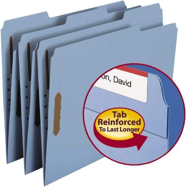SMEAD - 8-1/2 x 11", Letter Size, Blue, File Folders with Top Tab - 11 Point Stock, Assorted Tab Cut Location - Exact Tool & Supply