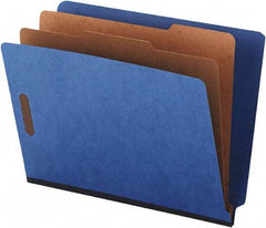 UNIVERSAL - 8-1/2 x 11", Letter Size, Blue, Classification Folders with End Tab Fastener - 25 Point Stock, Straight Tab Cut Location - Exact Tool & Supply