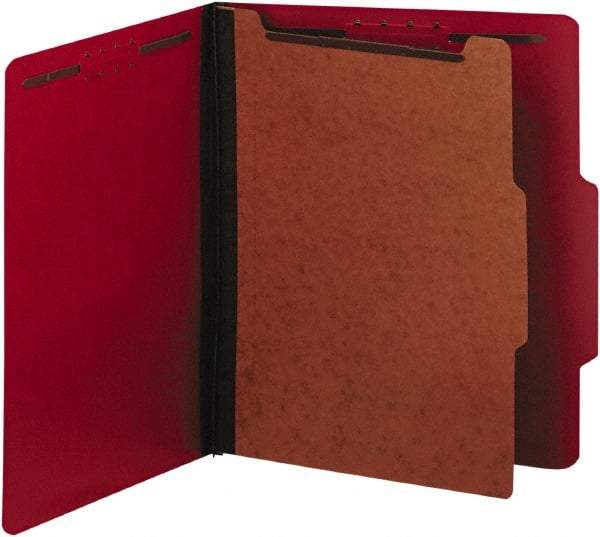 UNIVERSAL - 8-1/2 x 11", Letter Size, Ruby Red, Classification Folders with Top Tab Fastener - 25 Point Stock, Right of Center Tab Cut Location - Exact Tool & Supply
