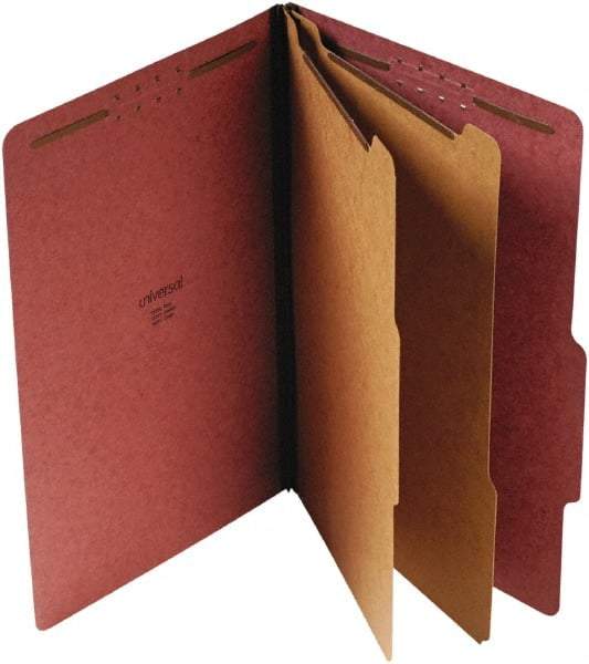 UNIVERSAL - 9-1/2 x 14-1/2", Legal, Red, Classification Folders with Top Tab Fastener - 25 Point Stock, Right of Center Tab Cut Location - Exact Tool & Supply