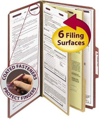 SMEAD - 9-1/2 x 14-1/2", Legal, Red, Classification Folders with Top Tab Fastener - 25 Point Stock, Right of Center Tab Cut Location - Exact Tool & Supply