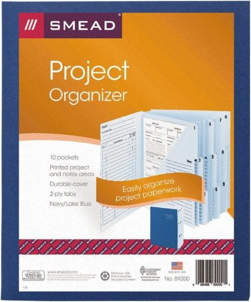 SMEAD - 8-1/2 x 11", Letter Size, Navy Blue, Expansion Folders - 1/3 Tab Cut Location - Exact Tool & Supply
