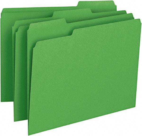 SMEAD - 8-1/2 x 11", Letter Size, Green, File Folders with Top Tab - 11 Point Stock, Assorted Tab Cut Location - Exact Tool & Supply