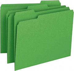 SMEAD - 8-1/2 x 11", Letter Size, Green, File Folders with Top Tab - 11 Point Stock, Assorted Tab Cut Location - Exact Tool & Supply