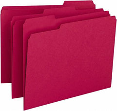 SMEAD - 8-1/2 x 11", Letter Size, Red, File Folders with Top Tab - 11 Point Stock, Assorted Tab Cut Location - Exact Tool & Supply